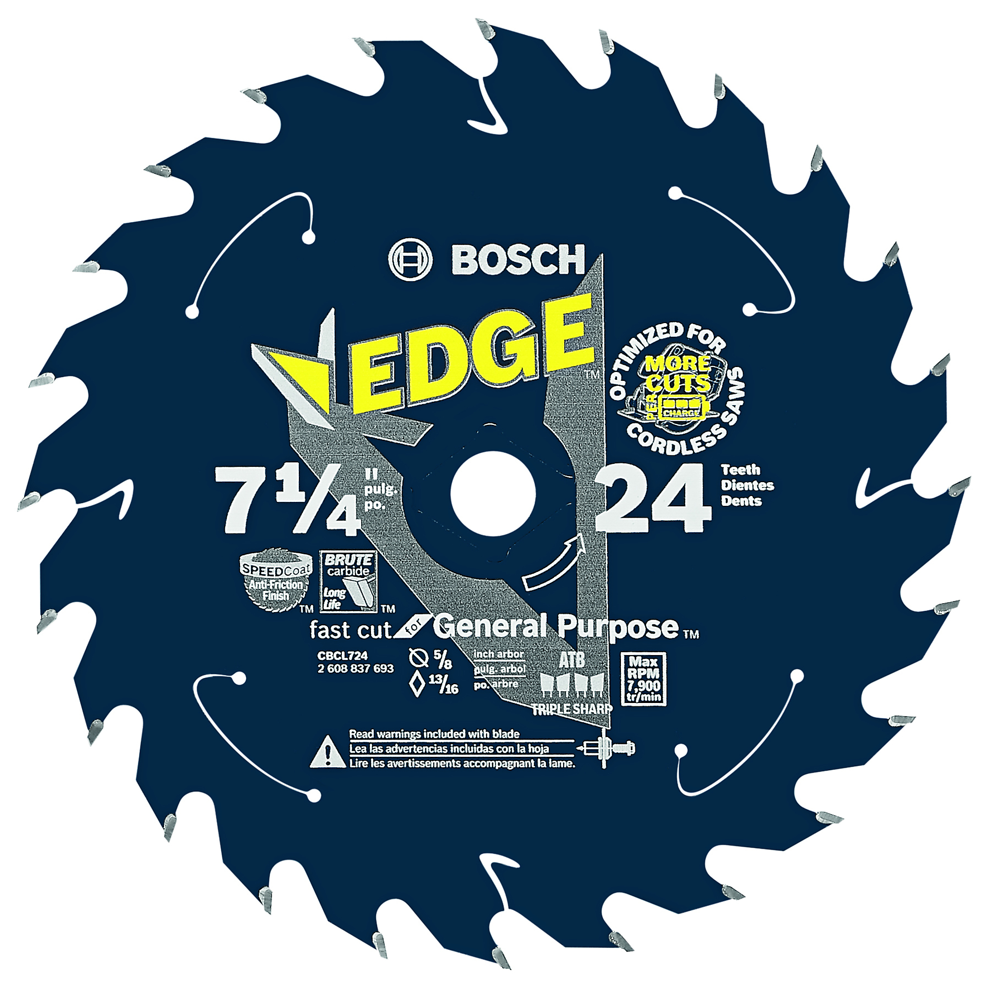 Bosch Edge Cordless Circular Saw Blade — 7 1/4in., 24 Tooth, General Purpose, Model# CBCL724